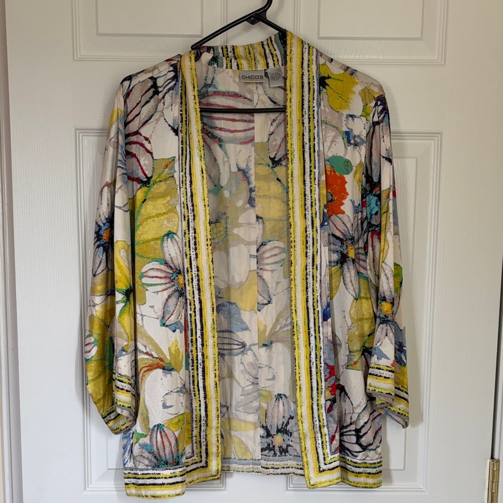 Chico's Yellow and Blue Silk Blend Jacket
